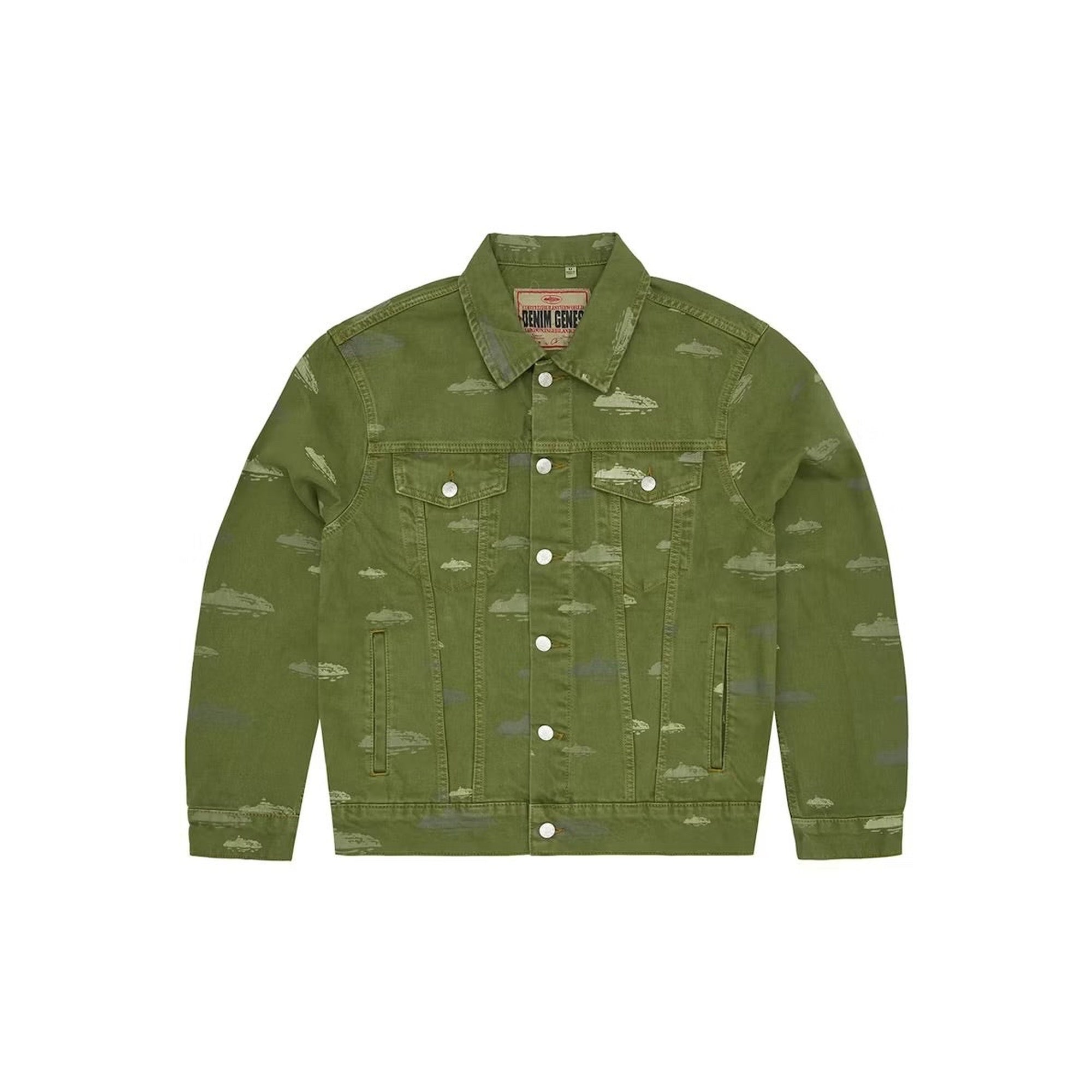 Corteiz Alcatraz Pattern Denim Jacket Cachi