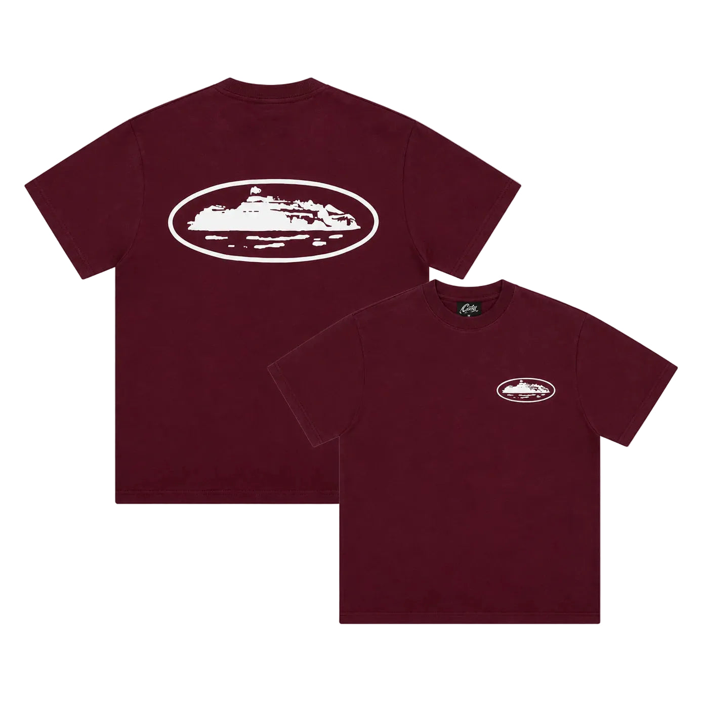 Corteiz Island Puff Print Tee Burgundy