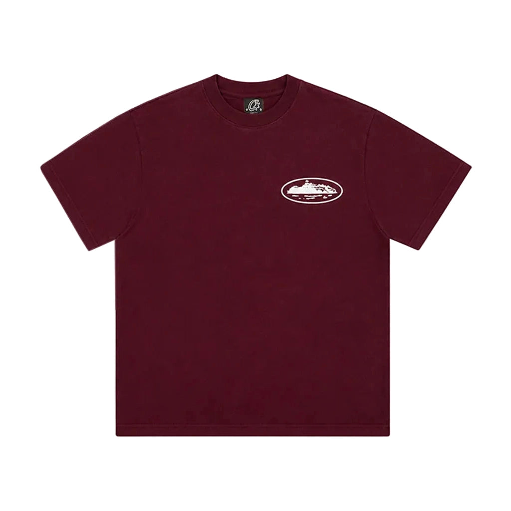Corteiz Island Puff Print Tee Burgundy