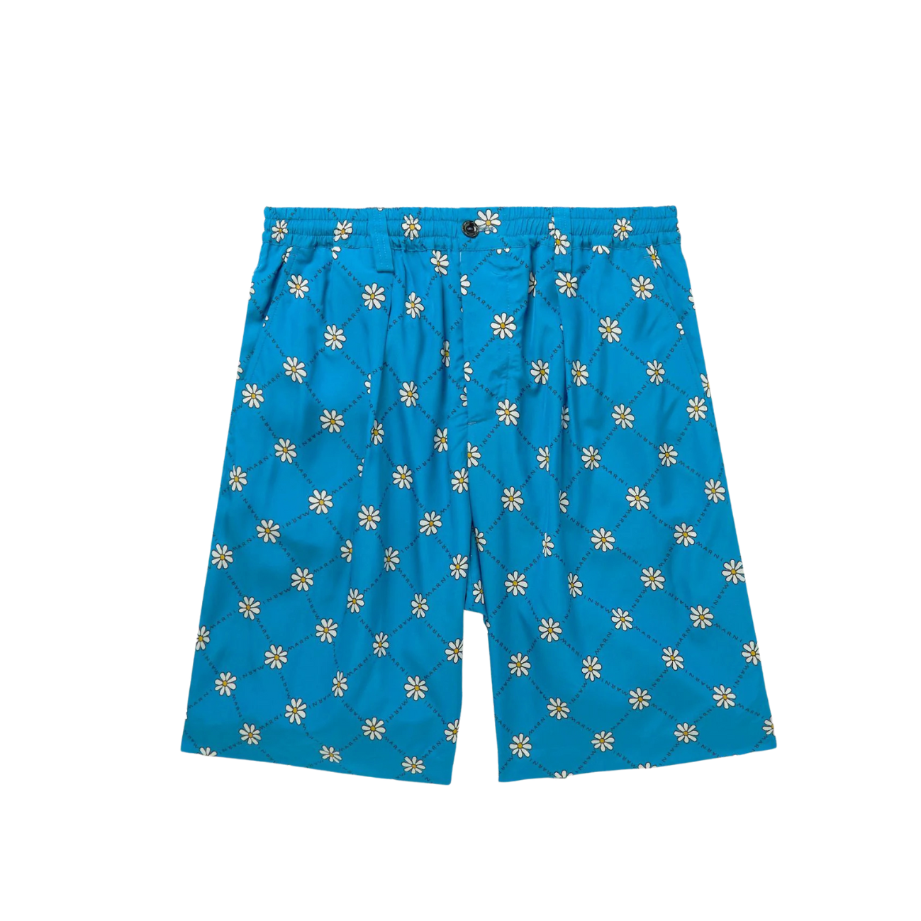Bermuda Shorts Marni Straight Leg Pleated Logo-Print Satin Blue