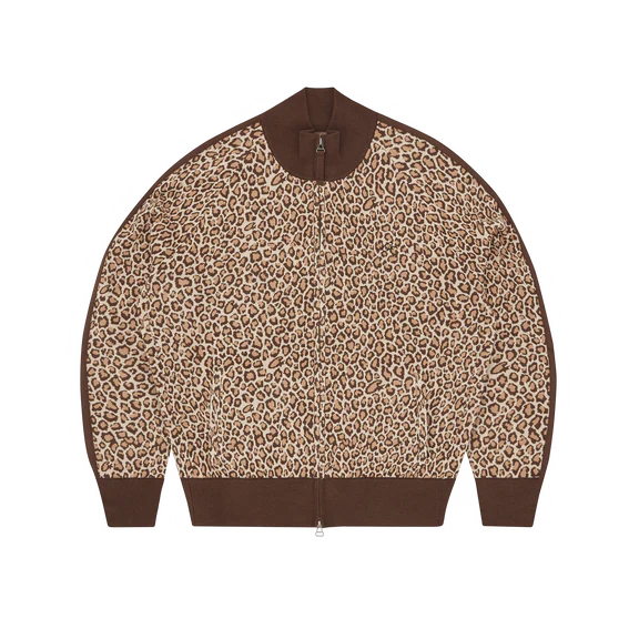 Corteiz VVS Leopard Jacquard Knit Zip Up Brown